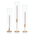 Antique Pink 30cm Dinner Candles with Gold Metal Holders and Sleeves Trio - Set of 4 Pack of  4