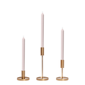 Antique Pink 30cm Dinner Candles with Gold Metal Holders Trio - Set of 4
