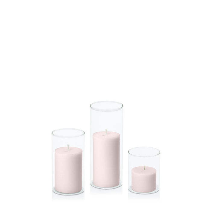 Antique Pink 5cm Pillar in 5.8cm Glass Set - Sm Pack of 1