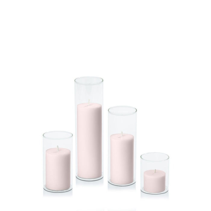 Antique Pink 5cm Pillar in 5.8cm Glass, Sm - Set of 6