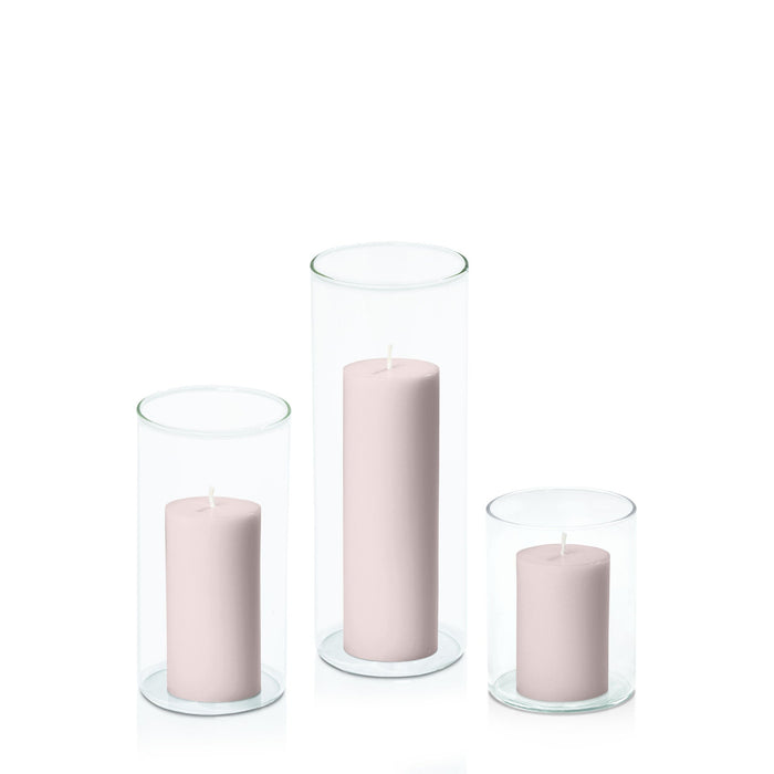 Antique Pink 5cm Pillar in 8cm Glass, Sm - Set of 6