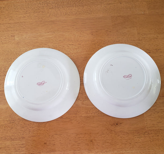 Antique Pink Feather Transferware 9” Plates Set of 2 Wood & Challinor Staffordshire England