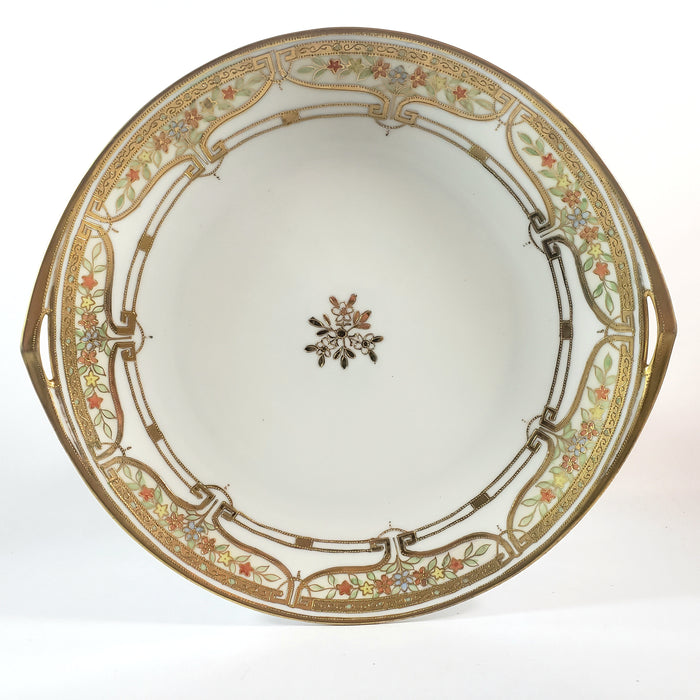 Antique Hand-Painted Porcelain Serving Plate Gold Gilt Moriage Decorated by Nippon 11 inch