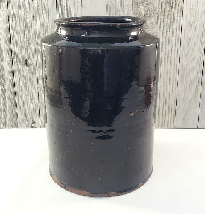 Antique Redware Dark Brown Glazed Storage Jar 9 3/4" Gallon