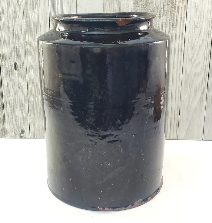 Antique Redware Dark Brown Glazed Storage Jar 9 3/4" Gallon