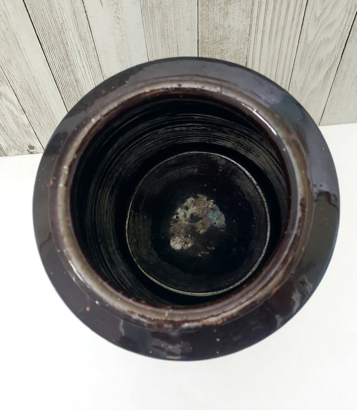 Antique Redware Dark Brown Glazed Storage Jar 9 3/4" Gallon