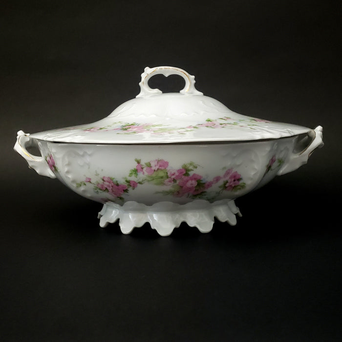 Antique Round Covered Vegetable Serving Bowl by Habsburg #3739 Pink Floral