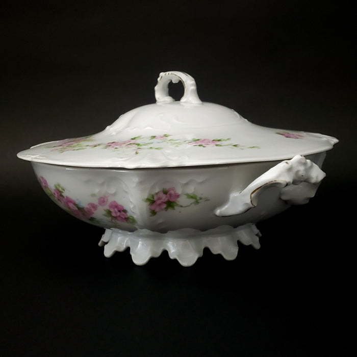 Antique Round Covered Vegetable Serving Bowl by Habsburg #3739 Pink Floral