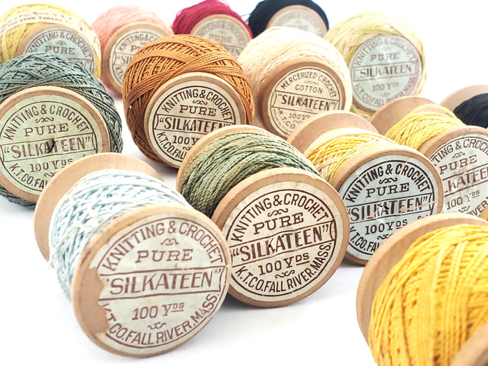 Antique Silkateen Cotton Knitting & Crochet Thread 16 Spools by K.T. Co. Fall River,