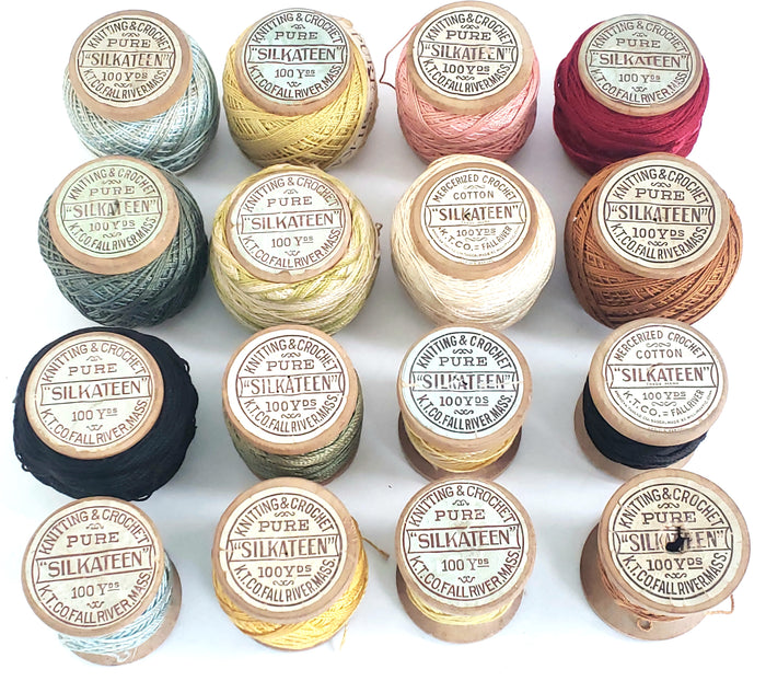 Antique Silkateen Cotton Knitting & Crochet Thread, 16 Spools by K.T. Co. Fall River