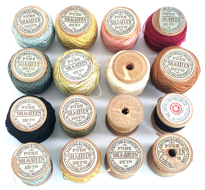 Antique Silkateen Cotton Knitting & Crochet Thread, 16 Spools by K.T. Co. Fall River