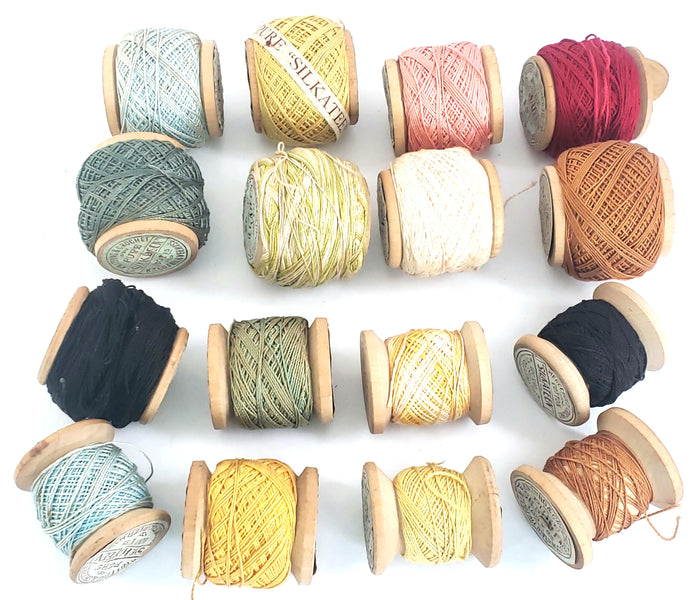 Antique Silkateen Cotton Knitting & Crochet Thread, 16 Spools by K.T. Co. Fall River