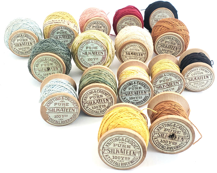 Antique Silkateen Cotton Knitting & Crochet Thread, 16 Spools by K.T. Co. Fall River