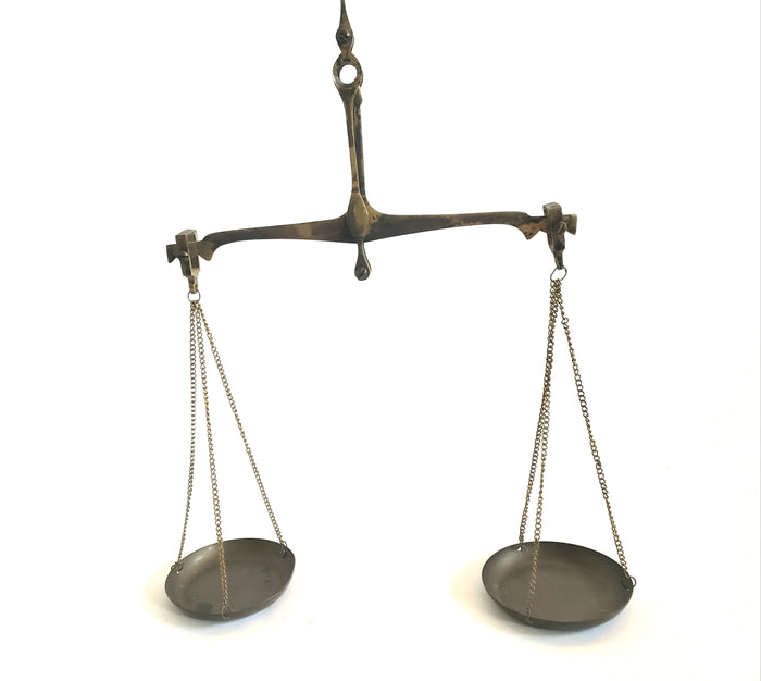Antique Small Brass Hanging Equal Arm Balance Scale Apothecary, Money