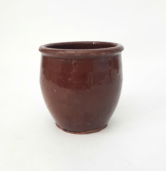 Antique Small Glazed Redware Apple Butter Preserve Crock 4 1/4"