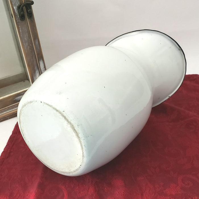 Antique White Enamelware Pitcher with Black Trim 9 1/2" Farmhouse Accent