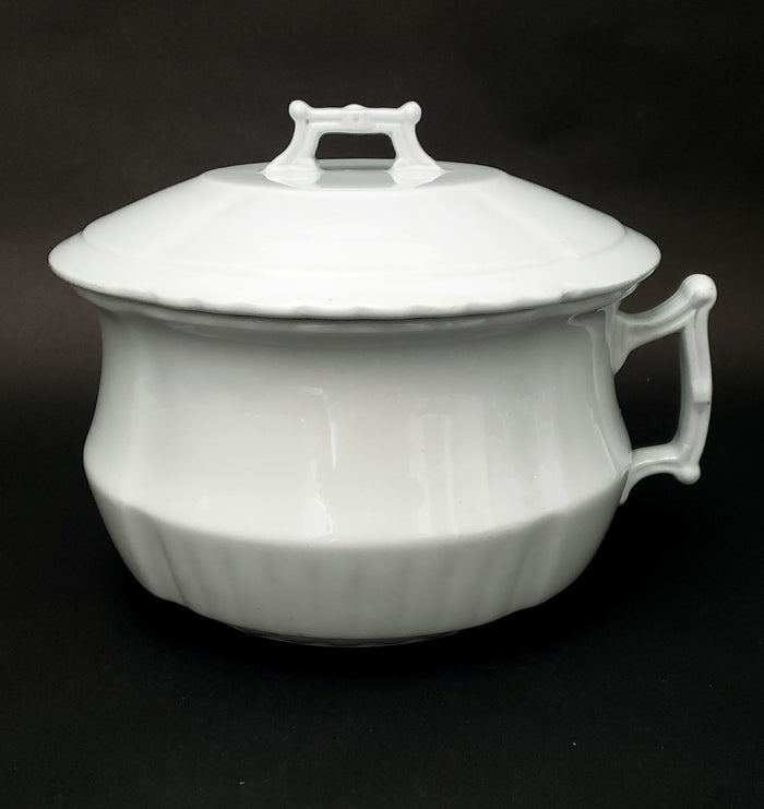 Antique White Ironstone Chamber Pot with Lid Johnson Brothers England Early 1900s