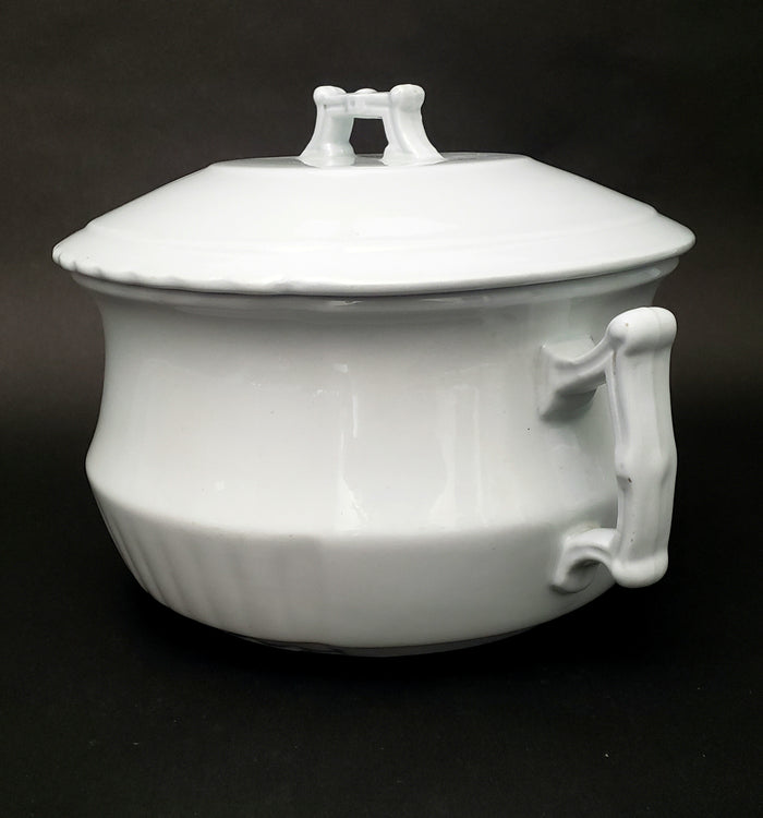 Antique White Ironstone Chamber Pot with Lid Johnson Brothers England Early 1900s