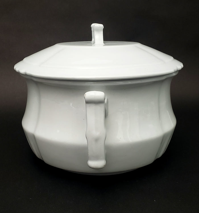 Antique White Ironstone Chamber Pot with Lid Johnson Brothers England Early 1900s