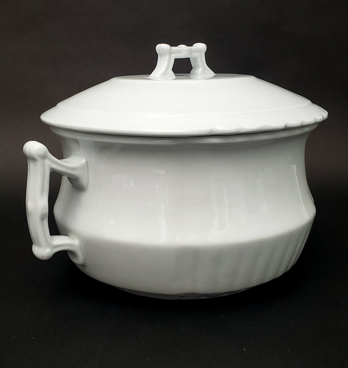 Antique White Ironstone Chamber Pot with Lid Johnson Brothers England Early 1900s