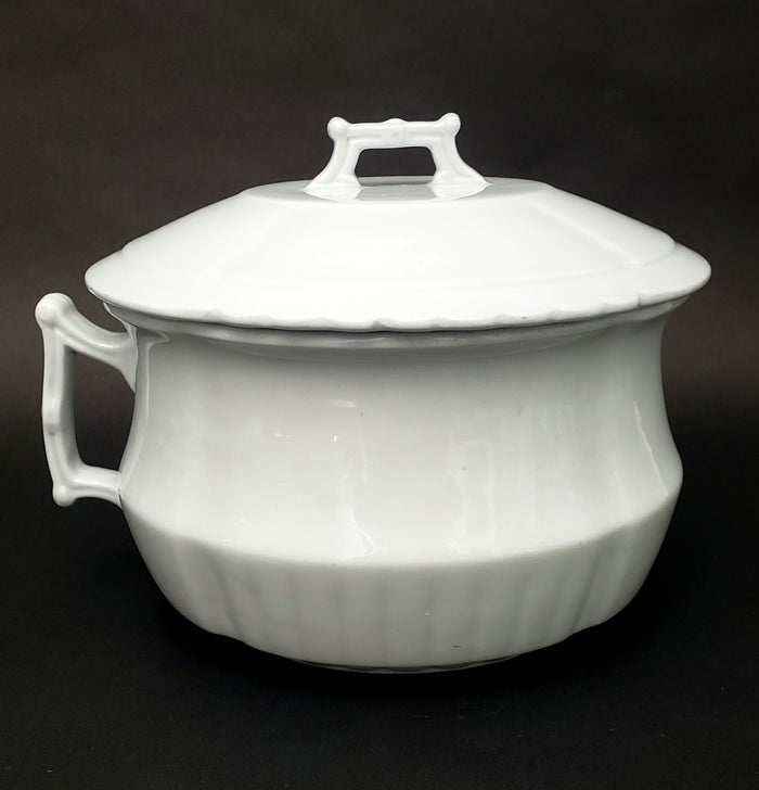 Antique White Ironstone Chamber Pot with Lid Johnson Brothers England Early 1900s