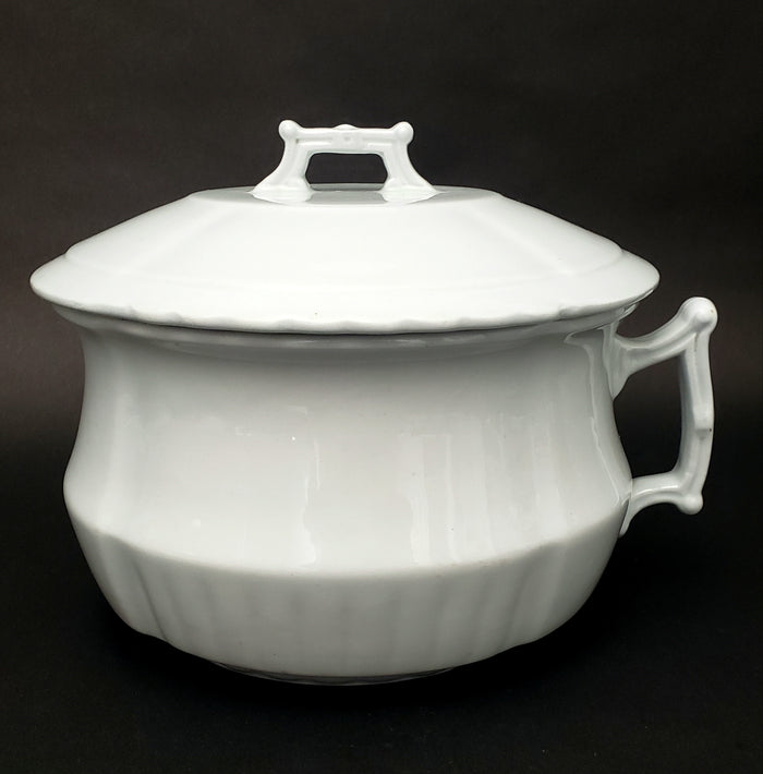 Antique White Ironstone Chamber Pot with Lid Johnson Brothers England Early 1900s