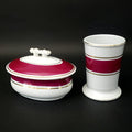 Antique White Ironstone Oval Soap Dish and Toothbrush Holder Rose Band Willets Mfg.
