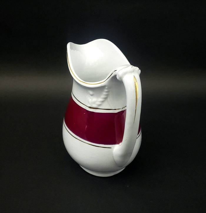 Antique White Ironstone Pitcher Rose Band 7 inches by Willets Mfg. Co. Trenton, New Jersey