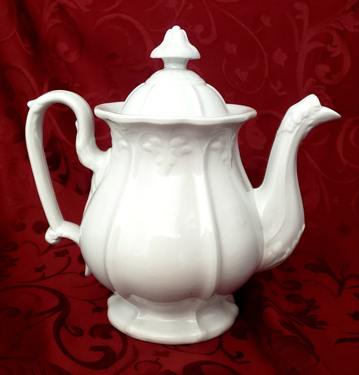 Antique White Ironstone Tea Pot by John Alcock England Mid 1800s Not Perfect