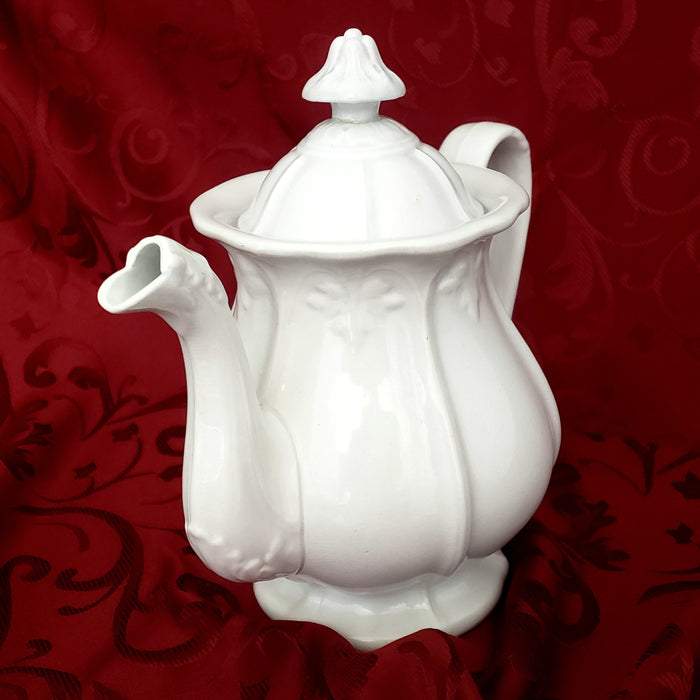 Antique White Ironstone Tea Pot by John Alcock England Mid 1800s Not Perfect