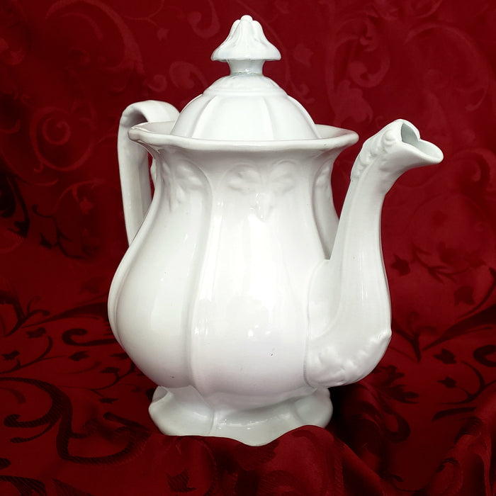 Antique White Ironstone Tea Pot by John Alcock England Mid 1800s Not Perfect