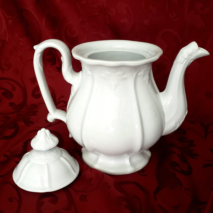 Antique White Ironstone Tea Pot by John Alcock England Mid 1800s Not Perfect
