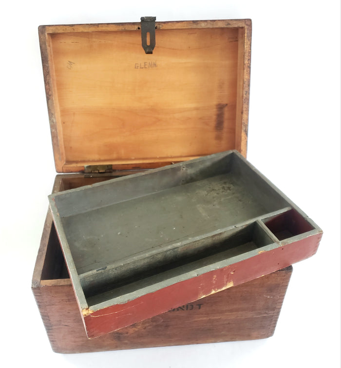 Antique Wooden Cash - Document Box, Tool Box w/ Drawer Tray, ca. 1900-1920's