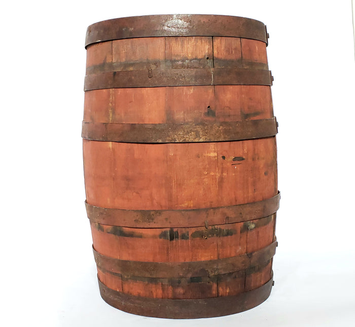 Antique Wooden Keg - Iron Banded Rundlet, Powder Keg, Barrel w/ Original Red Paint