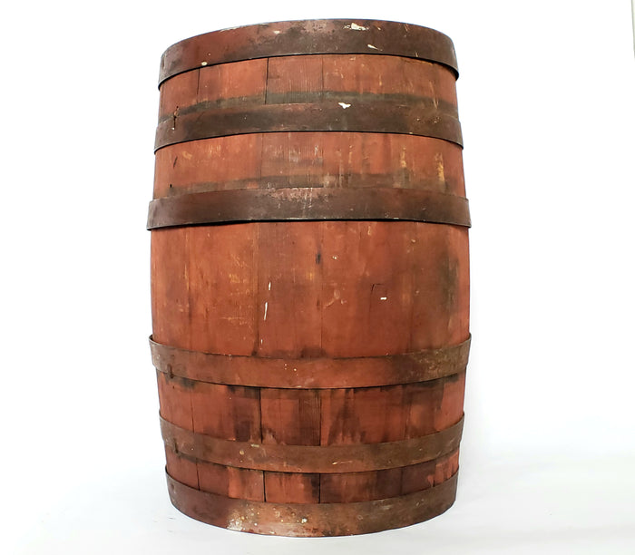 Antique Wooden Keg - Iron Banded Rundlet, Powder Keg, Barrel w/ Original Red Paint