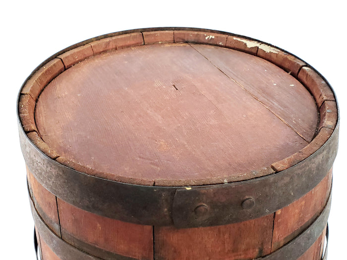 Antique Wooden Keg - Iron Banded Rundlet, Powder Keg, Barrel w/ Original Red Paint