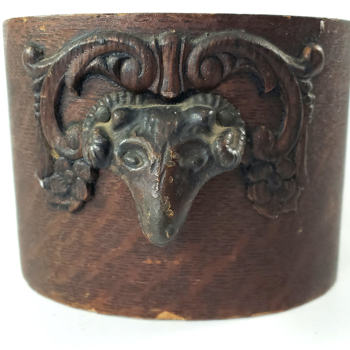 Antique Wooden Tiger Oak Sewing Machine Cabinet Drawer Cast Iron Ram Head Pull