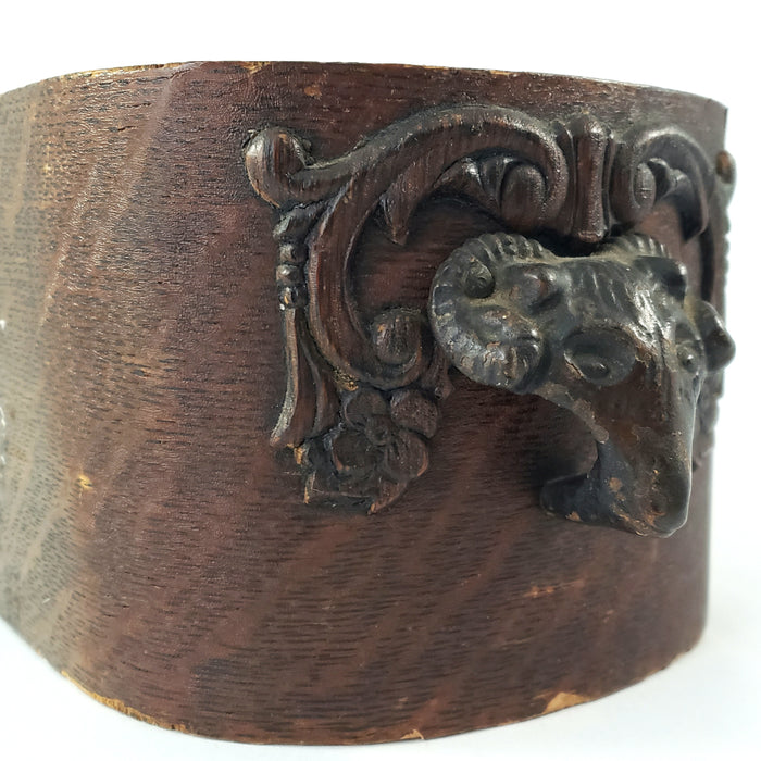 Antique Wooden Tiger Oak Sewing Machine Cabinet Drawer Cast Iron Ram Head Pull