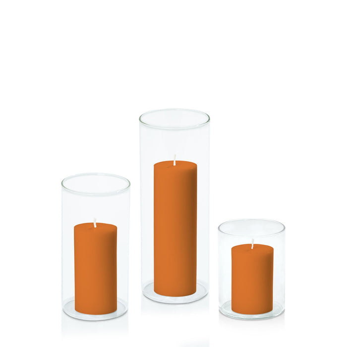 Baked Clay 5cm Pillar in 8cm Glass, Sm - Set of 6