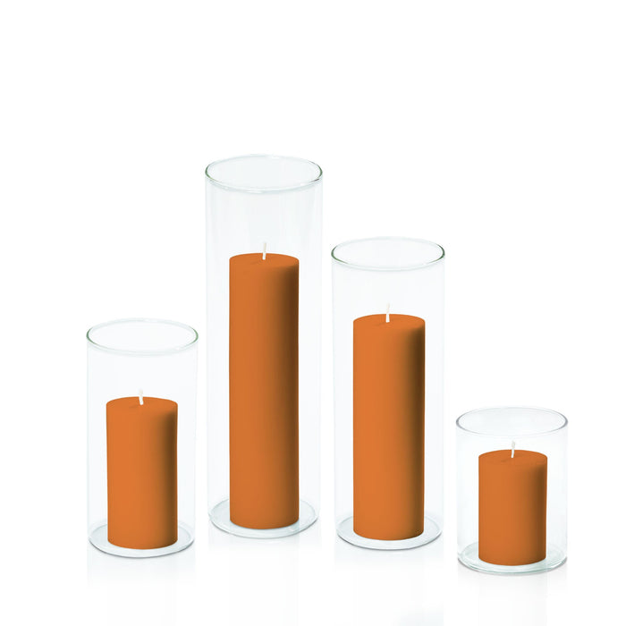 Baked Clay 5cm Pillar in 8cm Glass, Sm - Set of 6