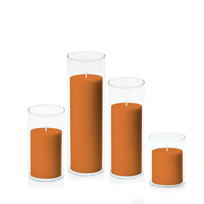 Baked Clay 7cm Pillar in 8cm Glass, Sm - Set of 6