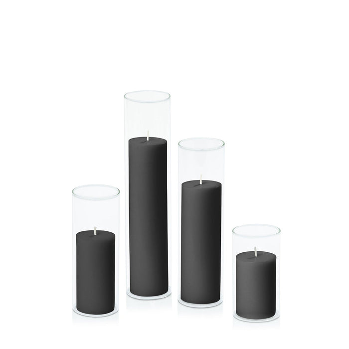 Black 5cm Pillar in 5.8cm Glass, Med - Set of 6