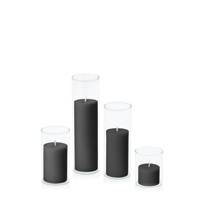 Black 5cm Pillar in 5.8cm Glass, Sm - Set of 6