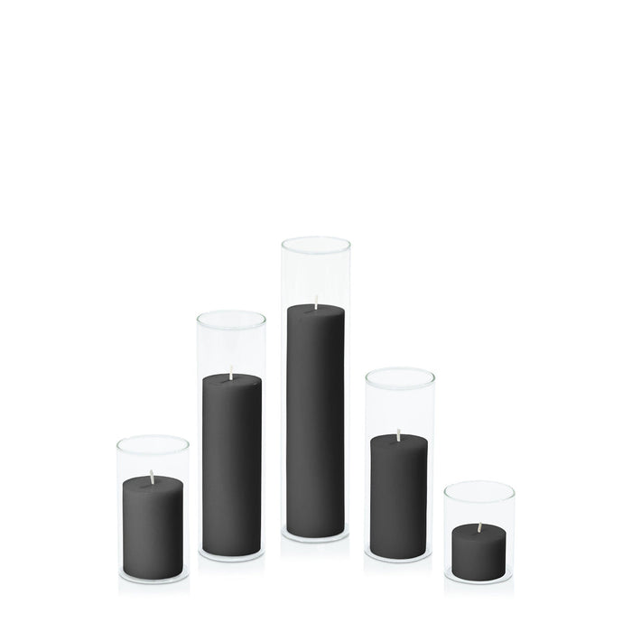 Black 5cm Pillar in 5.8cm Glass, Sm - Set of 6
