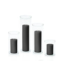 Black 5cm Pillar in 8cm Glass, Sm - Set of 6