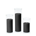 Black 7cm Pillar in 8cm Glass, Med - Set of 6