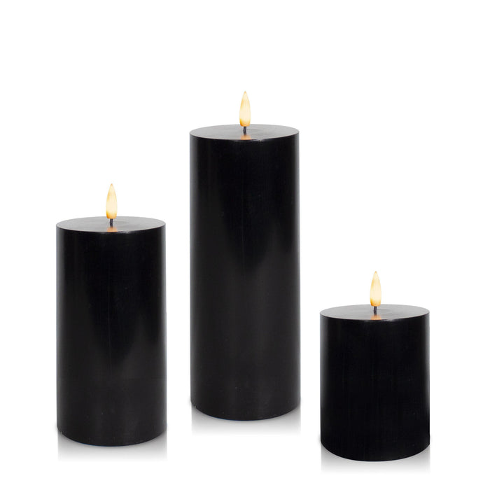 Black 8cm LED Pillar, Med - Set of 6