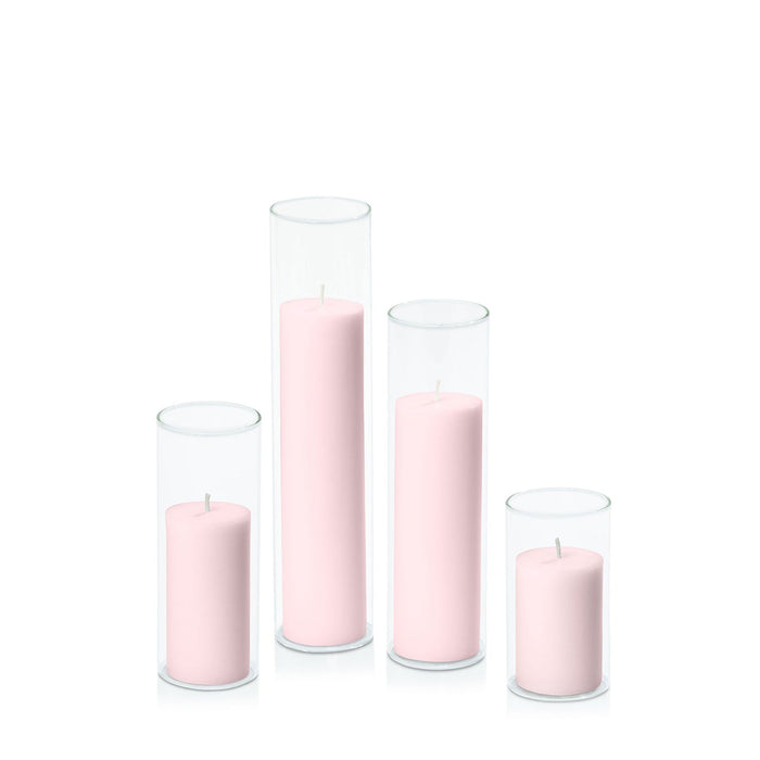 Blush Pink 5cm Pillar in 5.8cm Glass, Med - Set of 6