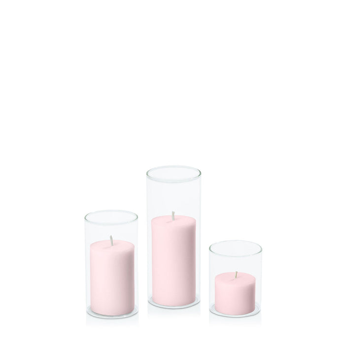 Blush Pink 5cm Pillar in 5.8cm Glass Set - Sm Pack of 1