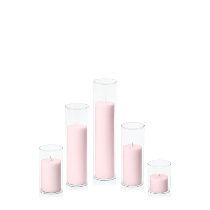 Blush Pink 5cm Pillar in 5.8cm Glass, Sm - Set of 6